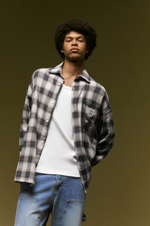 Vintage Plaid Shirt Logo Embroidered Top Jacket